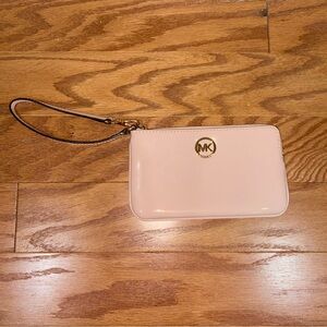 Michael Kors Baby Pink Wristlet with Gold Hardware